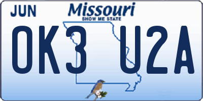 MO license plate OK3U2A