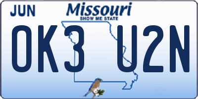 MO license plate OK3U2N