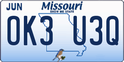 MO license plate OK3U3Q