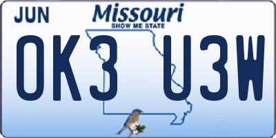 MO license plate OK3U3W