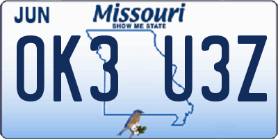 MO license plate OK3U3Z