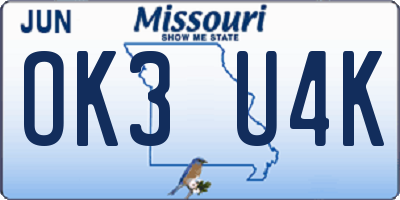 MO license plate OK3U4K