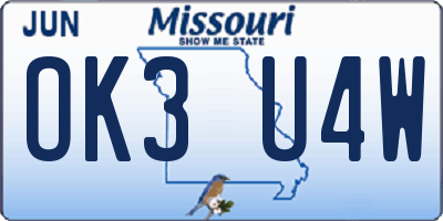 MO license plate OK3U4W