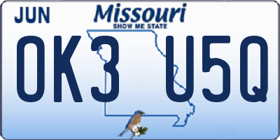 MO license plate OK3U5Q