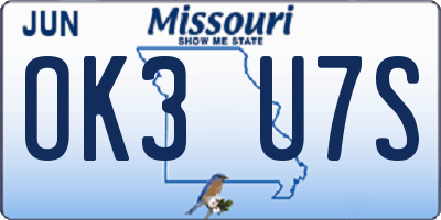 MO license plate OK3U7S