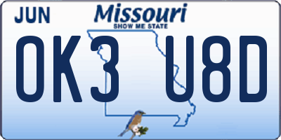 MO license plate OK3U8D