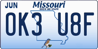 MO license plate OK3U8F