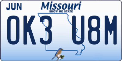 MO license plate OK3U8M