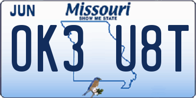 MO license plate OK3U8T
