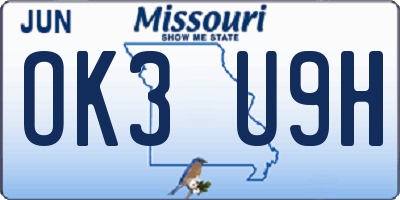 MO license plate OK3U9H