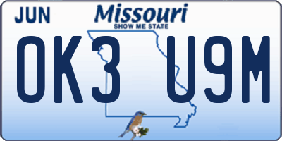MO license plate OK3U9M