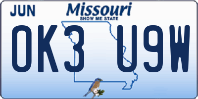 MO license plate OK3U9W