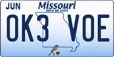 MO license plate OK3V0E