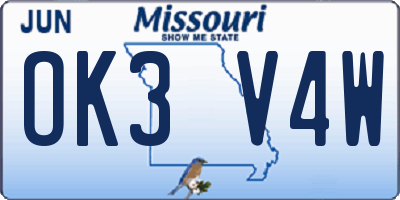MO license plate OK3V4W