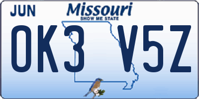 MO license plate OK3V5Z
