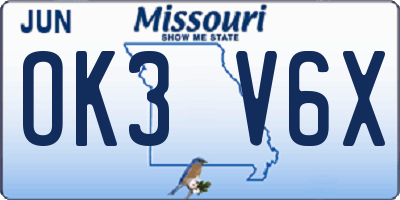 MO license plate OK3V6X