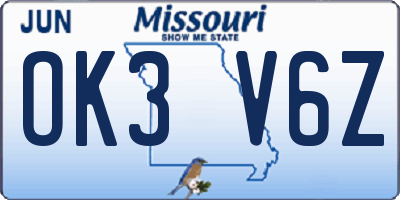 MO license plate OK3V6Z