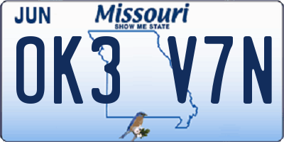 MO license plate OK3V7N