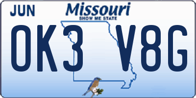 MO license plate OK3V8G
