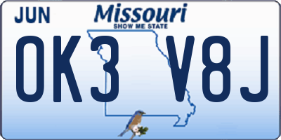 MO license plate OK3V8J