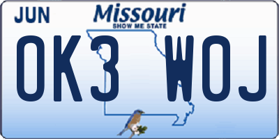 MO license plate OK3W0J