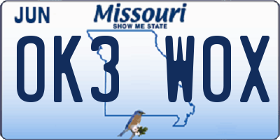 MO license plate OK3W0X