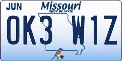 MO license plate OK3W1Z