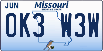 MO license plate OK3W3W