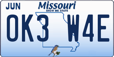 MO license plate OK3W4E