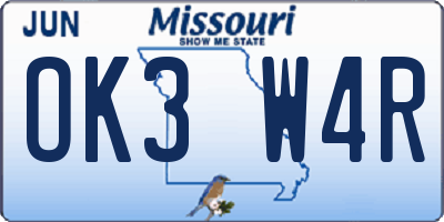 MO license plate OK3W4R