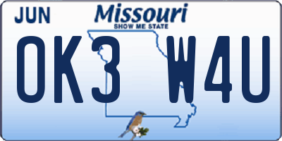 MO license plate OK3W4U