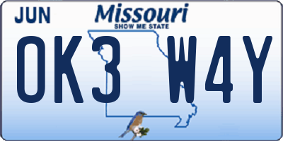 MO license plate OK3W4Y