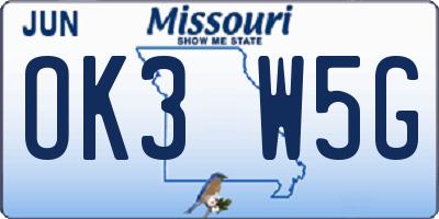 MO license plate OK3W5G