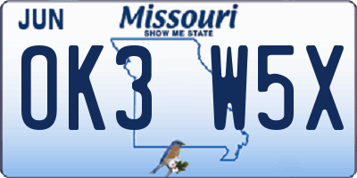 MO license plate OK3W5X