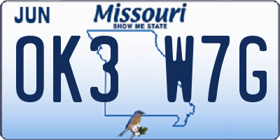 MO license plate OK3W7G