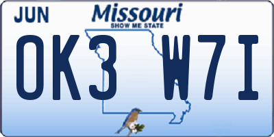 MO license plate OK3W7I