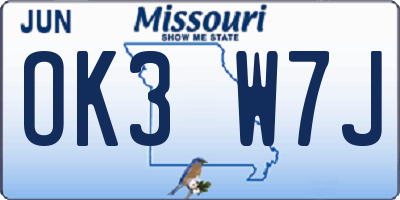 MO license plate OK3W7J
