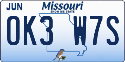 MO license plate OK3W7S