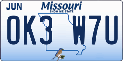 MO license plate OK3W7U