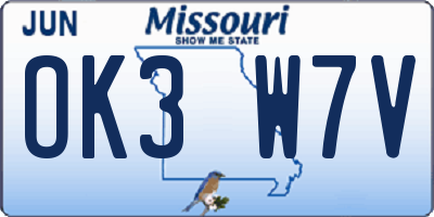 MO license plate OK3W7V