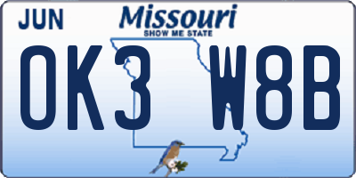 MO license plate OK3W8B