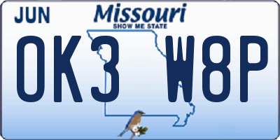 MO license plate OK3W8P