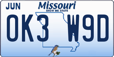 MO license plate OK3W9D