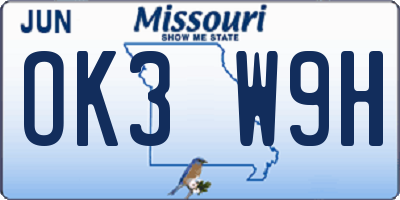MO license plate OK3W9H