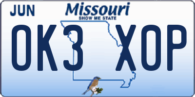 MO license plate OK3X0P