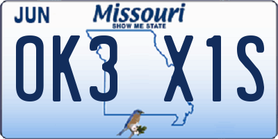 MO license plate OK3X1S