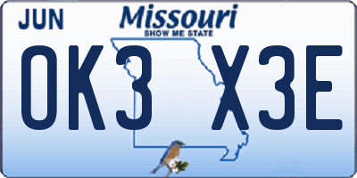 MO license plate OK3X3E