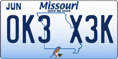 MO license plate OK3X3K