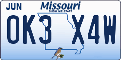 MO license plate OK3X4W