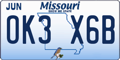 MO license plate OK3X6B